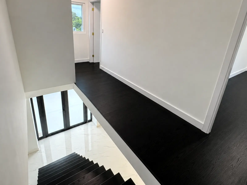 Black stained staircase wood flooring