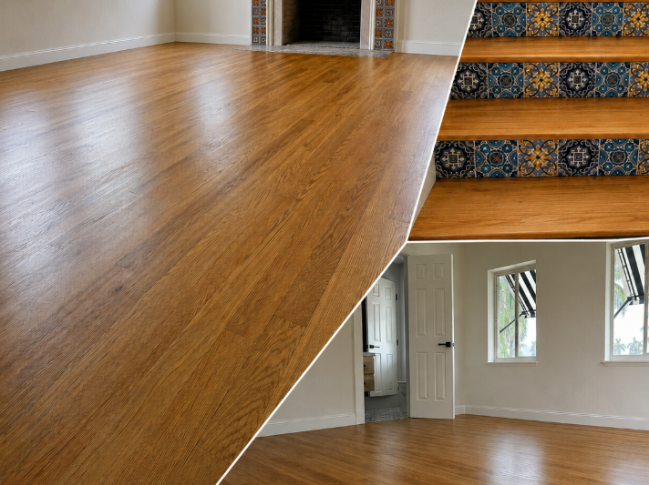 Refinish Red Oak Solid Wood with High Traffic Bona Finish All House, First Floor, steps and Second Floor 1824 sqft Hollywood Florida